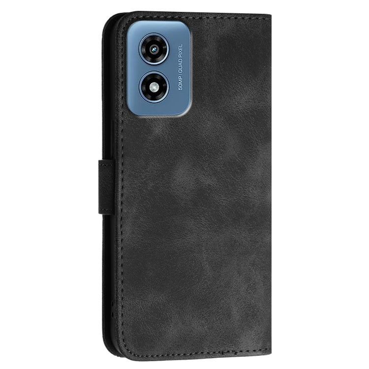 For Motorola Moto G Play 4G 2024 YX0080 Grid Butterfly Embossed Pattern Flip Leather Phone Case with Lanyard(Black) - Motorola Cases by buy2fix | Online Shopping UK | buy2fix