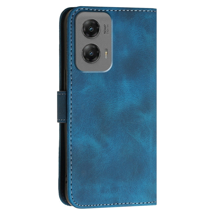 For Motorola Moto G Stylus 5G 2024 YX0080 Grid Butterfly Embossed Pattern Flip Leather Phone Case with Lanyard(Dark Blue) - Motorola Cases by buy2fix | Online Shopping UK | buy2fix