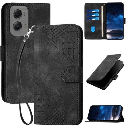 For Motorola Moto G Stylus 5G 2024 YX0080 Grid Butterfly Embossed Pattern Flip Leather Phone Case with Lanyard(Black) - Motorola Cases by buy2fix | Online Shopping UK | buy2fix