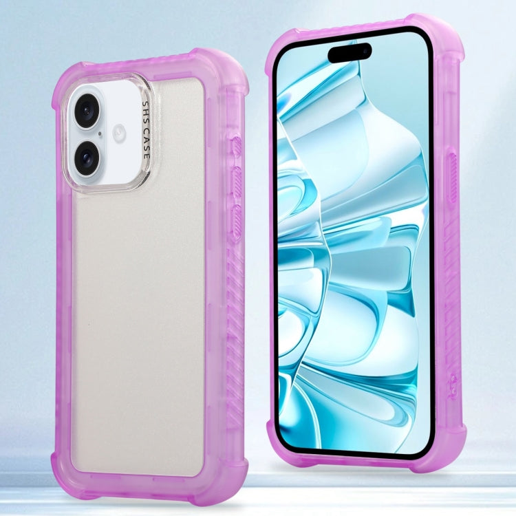 For iPhone 16 Plus Transparent Matte TPU Hybrid PC 3-in-1 Phone Case(Purple) - iPhone 16 Plus Cases by buy2fix | Online Shopping UK | buy2fix