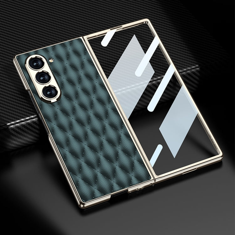 For Samsung Galaxy Z Fold6 GKK Integrated Plating Leather Rhombus Texture Full Coverage Phone Case(Green) - Galaxy Z Fold6 5G Cases by GKK | Online Shopping UK | buy2fix