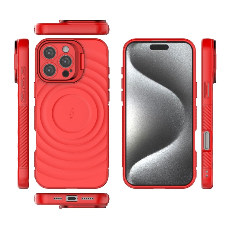 For iPhone 16 Pro Max Lens Frame Bracket Corrugated MagSafe Phone Case(Red) - iPhone 16 Pro Max Cases by buy2fix | Online Shopping UK | buy2fix