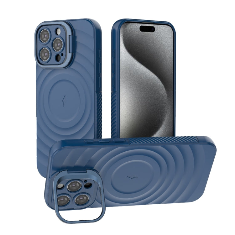 For iPhone 16 Pro Max Lens Frame Bracket Corrugated MagSafe Phone Case(Dark Blue) - iPhone 16 Pro Max Cases by buy2fix | Online Shopping UK | buy2fix