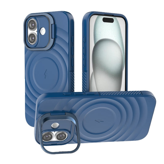 For iPhone 16 Lens Frame Bracket Corrugated MagSafe Phone Case(Dark Blue) - iPhone 16 Cases by buy2fix | Online Shopping UK | buy2fix