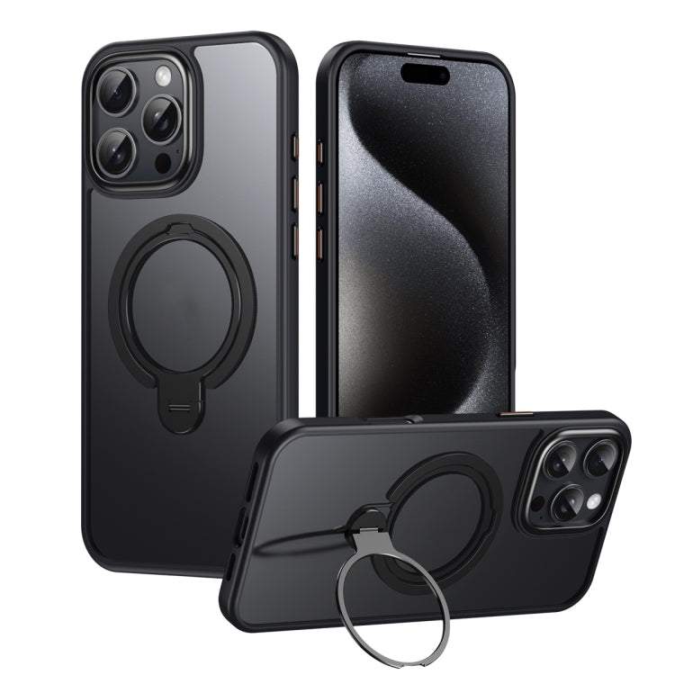 For iPhone 16 Pro Double Ring MagSafe Magnetic Holder Phone Case(Matte Black) - iPhone 16 Pro Cases by buy2fix | Online Shopping UK | buy2fix