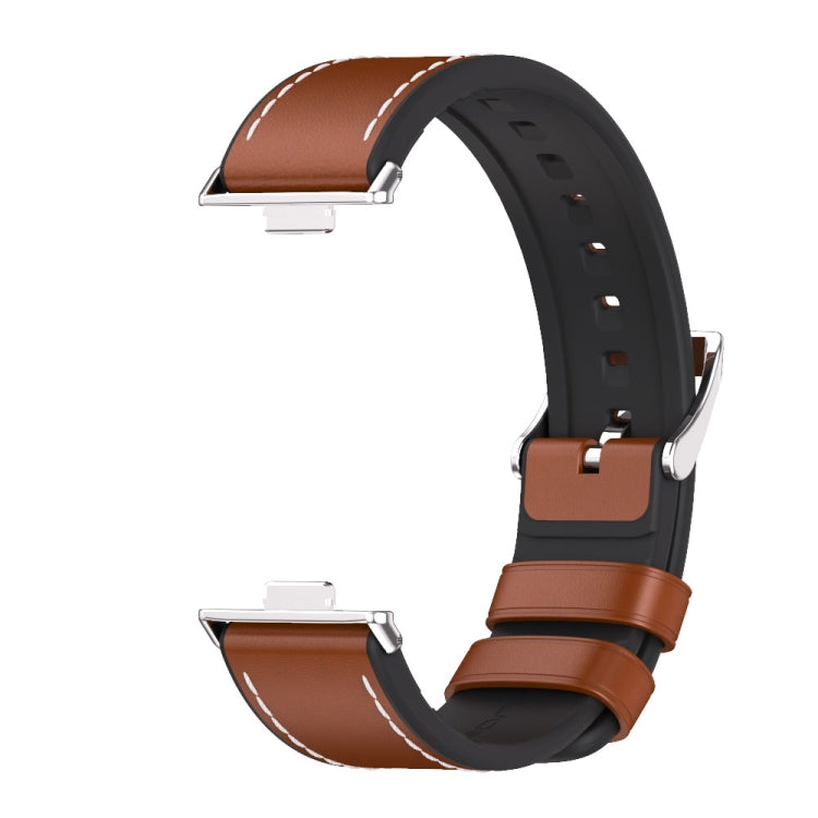 For Huawei Watch Fit3 MIJOBS TPU Leather Watch Band(Brown Silver) - Watch Bands by MIJOBS | Online Shopping UK | buy2fix