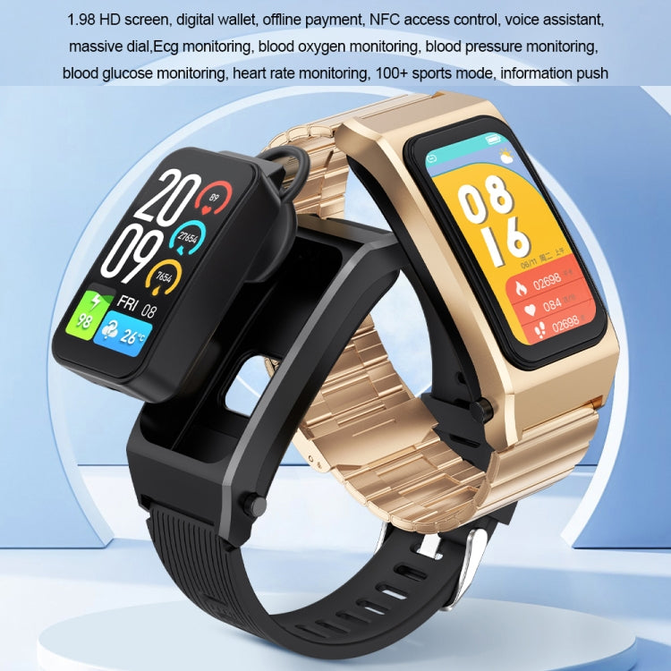 A8 1.98 inch 2 in 1 Bluetooth Earphone Silicone Strap Smart Watch, Support ECG / NFC(Brown) - Smart Watches by buy2fix | Online Shopping UK | buy2fix