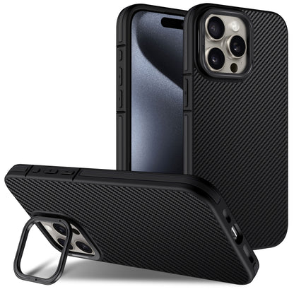 For iPhone 16 Pro Max Carbon Fiber Texture Lens Holder TPU Phone Case(Black) - iPhone 16 Pro Max Cases by buy2fix | Online Shopping UK | buy2fix