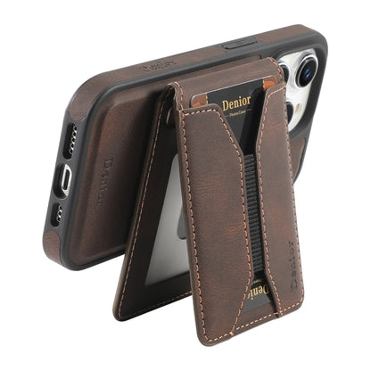 For iPhone 14 / 13 Denior D18 Skin Feel Rotating Holder MagSafe Detachable Card Slot Phone Case(Brown) - iPhone 14 Cases by Denior | Online Shopping UK | buy2fix