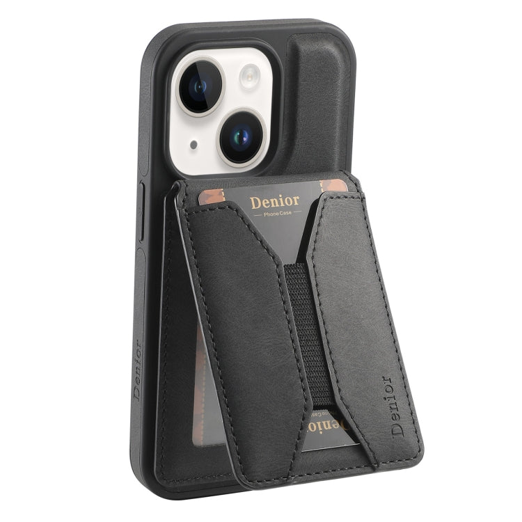 For iPhone 15 Denior D18 Skin Feel Rotating Holder MagSafe Detachable Card Slot Phone Case(Black) - iPhone 15 Cases by Denior | Online Shopping UK | buy2fix