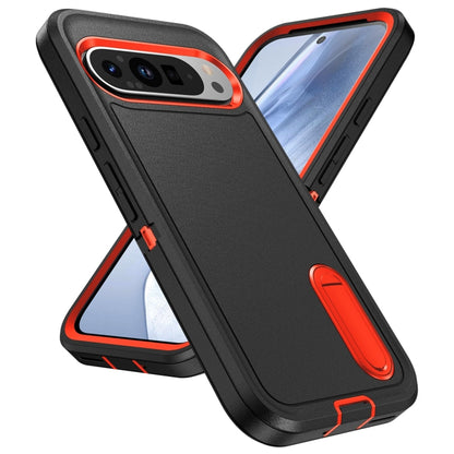 For Google Pixel 9 Rugged PC + Silicone Phone Case with Holder(Black+Orange) - Google Cases by buy2fix | Online Shopping UK | buy2fix