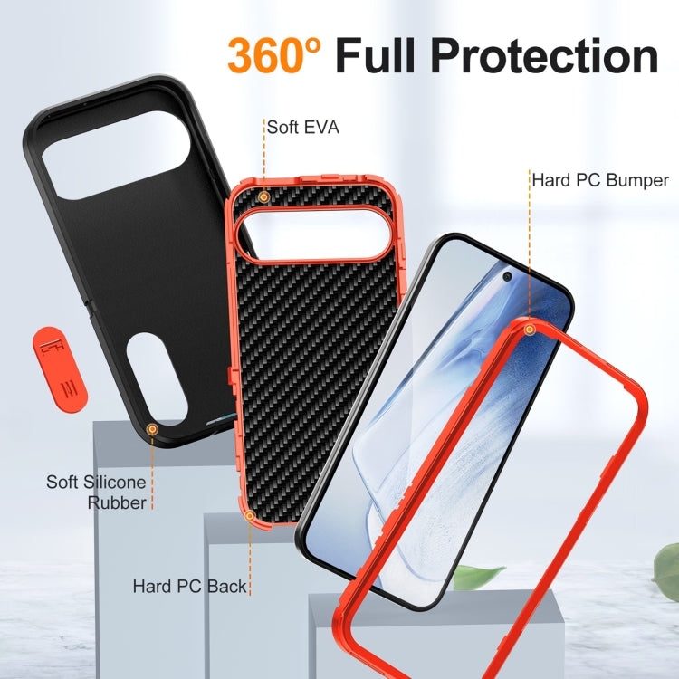 For Google Pixel 9 Rugged PC + Silicone Phone Case with Holder(Black+Orange) - Google Cases by buy2fix | Online Shopping UK | buy2fix