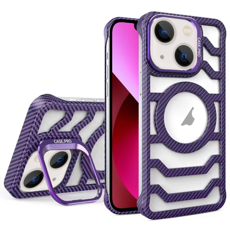 For iPhone 13 Borderless Carbon Fiber Lens Protection Bracket MagSafe Phone Case(Purple) - iPhone 13 Cases by buy2fix | Online Shopping UK | buy2fix