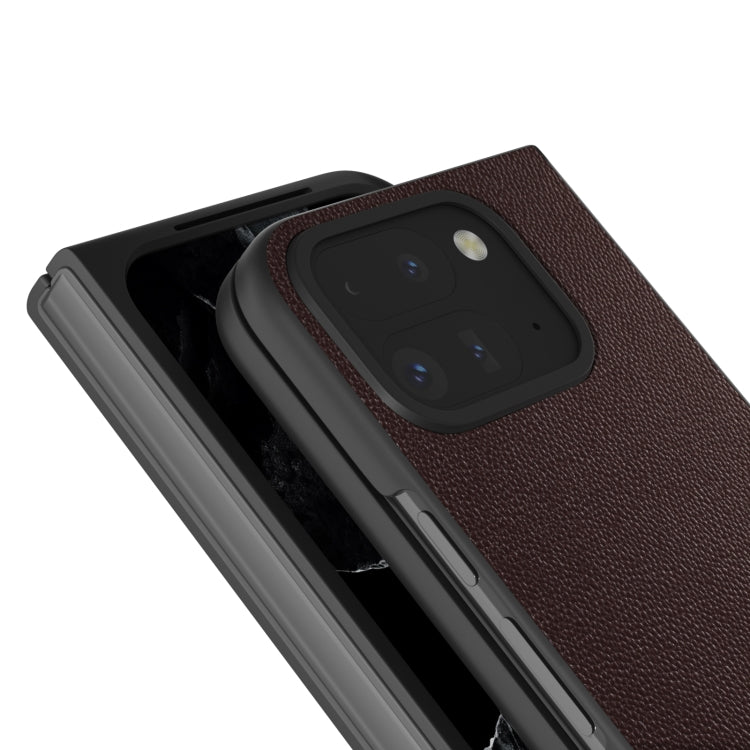 For Google Pixel 9 Pro Fold ABEEL Genuine Leather Elegant Black Edge Phone Case(Coffee) - Google Cases by buy2fix | Online Shopping UK | buy2fix