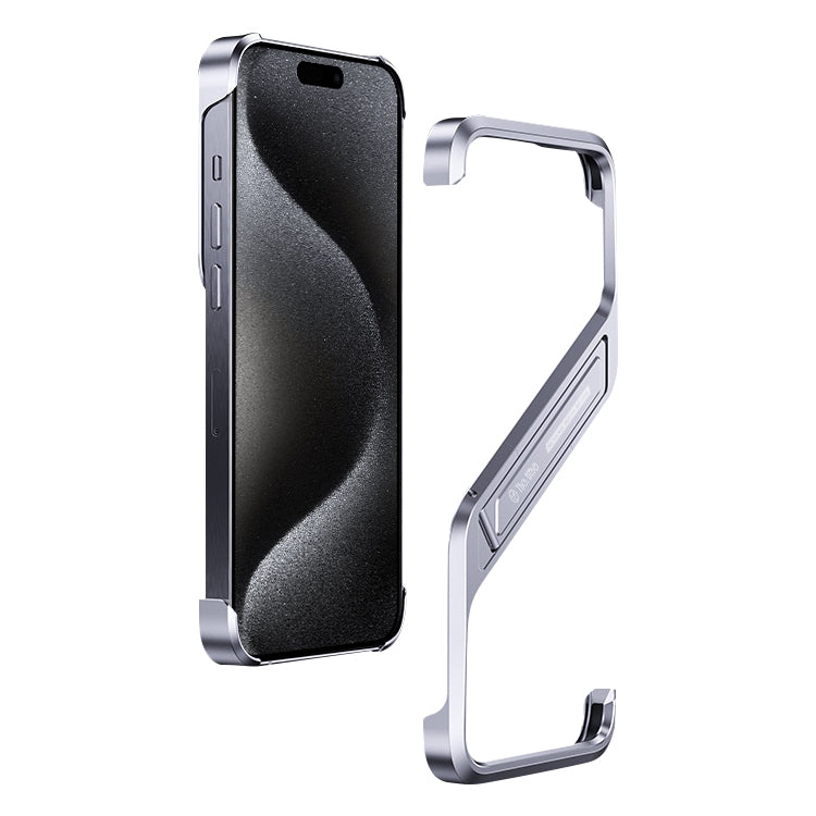 For iPhone 15 Pro Max S-shaped Stand Frameless Metal Phone Case(Silver) - iPhone 15 Pro Max Cases by buy2fix | Online Shopping UK | buy2fix