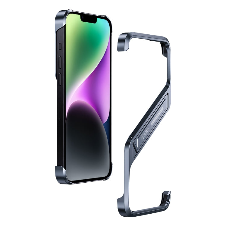 For iPhone 14 S-shaped Stand Frameless Metal Phone Case(Grey) - iPhone 14 Cases by buy2fix | Online Shopping UK | buy2fix