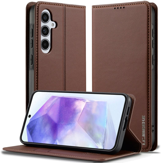 For Samsung Galaxy S25+ 5G LC.IMEEKE L1 Series Frosted Fine Texture PU Phone Case(Brown) - Galaxy S25+ 5G Cases by LC.IMEEKE | Online Shopping UK | buy2fix