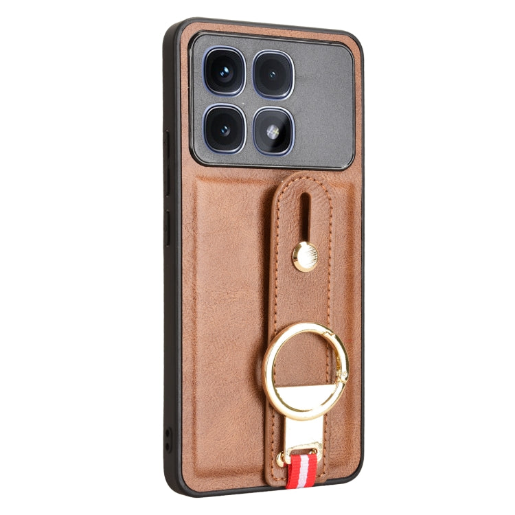 For Redmi K70 Ultra Wristband Leather Back Phone Case(Brown) - Xiaomi Cases by buy2fix | Online Shopping UK | buy2fix