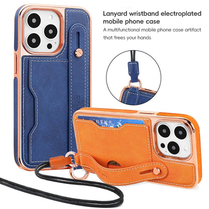 For iPhone 16 Plus VIETAO Card Slot Wristband Phone Case with Lanyard(Orange) - iPhone 16 Plus Cases by VIETAO | Online Shopping UK | buy2fix