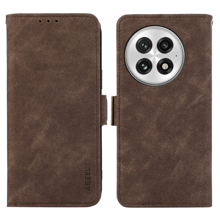 For OnePlus 13 ABEEL Frosted Magnetic RFID Leather Phone Case(Brown) - OnePlus Cases by buy2fix | Online Shopping UK | buy2fix