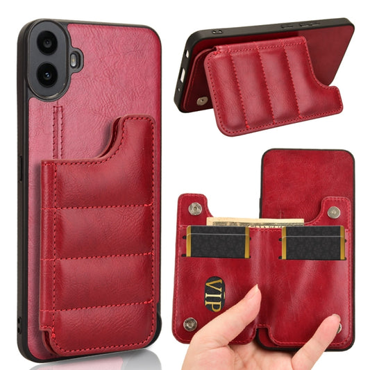 For Nothing CMF Phone 1 Cow Pattern Sewing Card Bag Phone Case(Red) - More Brand by buy2fix | Online Shopping UK | buy2fix