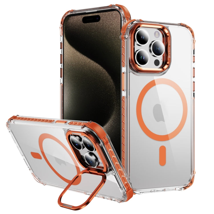 For iPhone 15 Pro Max Rainbow Series Transparent MagSafe Lens Holder Phone Case(Orange) - iPhone 15 Pro Max Cases by buy2fix | Online Shopping UK | buy2fix