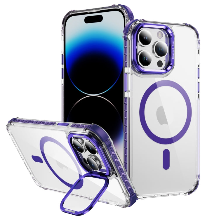 For iPhone 14 Pro Max Rainbow Series Transparent MagSafe Lens Holder Phone Case(Purple) - iPhone 14 Pro Max Cases by buy2fix | Online Shopping UK | buy2fix