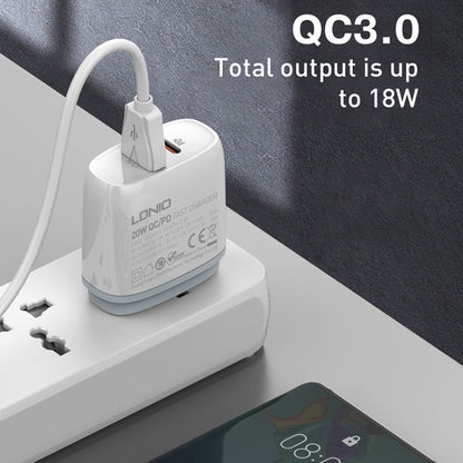 LDNIO Q229 QC3.0 / PD20W USB + Type-C Fast Charger with 1m Type-C to 8 Pin Cable, Plug Type:EU Plug(White) - USB Charger by LDNIO | Online Shopping UK | buy2fix