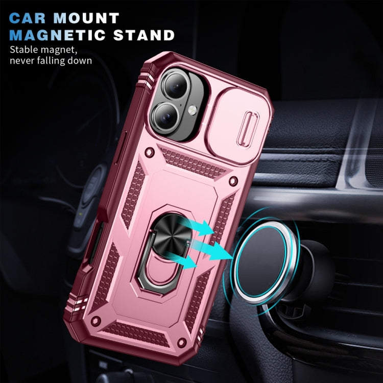 For iPhone 16 Sliding Camshield TPU + PC Phone Case with Holder(Pink+Rose Red) - iPhone 16 Cases by buy2fix | Online Shopping UK | buy2fix