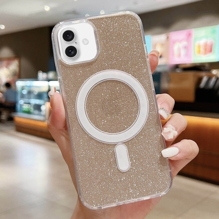 For iPhone 16 Acrylic Transparent Glitter MagSafe Phone Case(Gold) - iPhone 16 Cases by buy2fix | Online Shopping UK | buy2fix