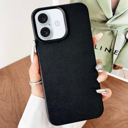 For iPhone 16 Leather Texture TPU Full Coverage Phone Case(Black) - iPhone 16 Cases by buy2fix | Online Shopping UK | buy2fix