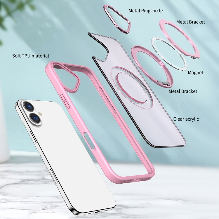 For iPhone 16 Plus Wing Series MagSafe Magnetic Ring Holder Phone Case(Pink) - iPhone 16 Plus Cases by buy2fix | Online Shopping UK | buy2fix