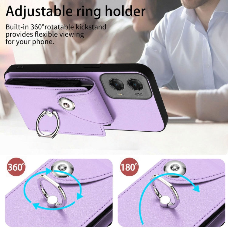 For Motorola Moto G Stylus 5G 2024 Organ Card Bag Ring Holder Phone Case(Purple) - Motorola Cases by buy2fix | Online Shopping UK | buy2fix