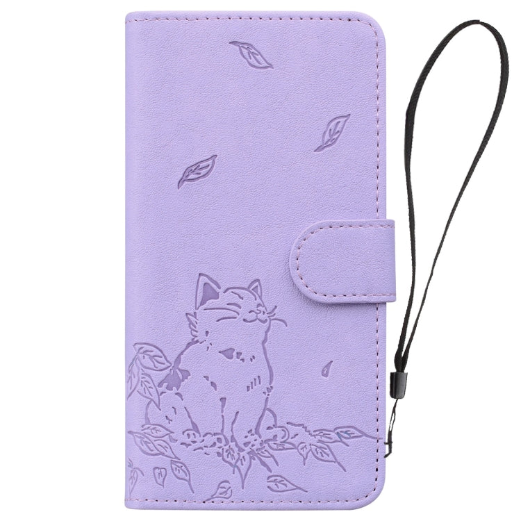 For iPhone SE 2024 Cute Cat Embossed Leather Phone Case(Purple) - More iPhone Cases by buy2fix | Online Shopping UK | buy2fix