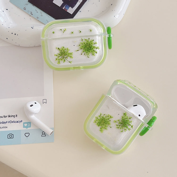 For AirPods Pro Glitter Snowflake Epoxy Dried Flowers Earbuds Box TPU Case(Green) - For AirPods Pro by buy2fix | Online Shopping UK | buy2fix