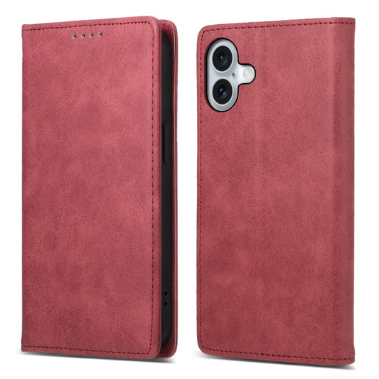 For iPhone 16 Plus Business Solid Color Magnetic RFID Leather Phone Case(Red) - iPhone 16 Plus Cases by buy2fix | Online Shopping UK | buy2fix