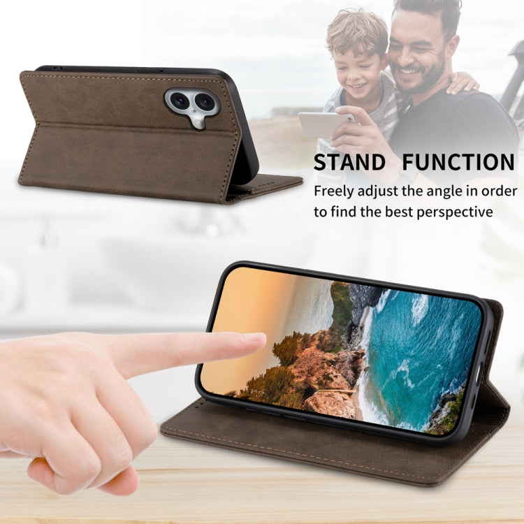 For iPhone 16 Business Solid Color Magnetic RFID Leather Phone Case(Brown) - iPhone 16 Cases by buy2fix | Online Shopping UK | buy2fix