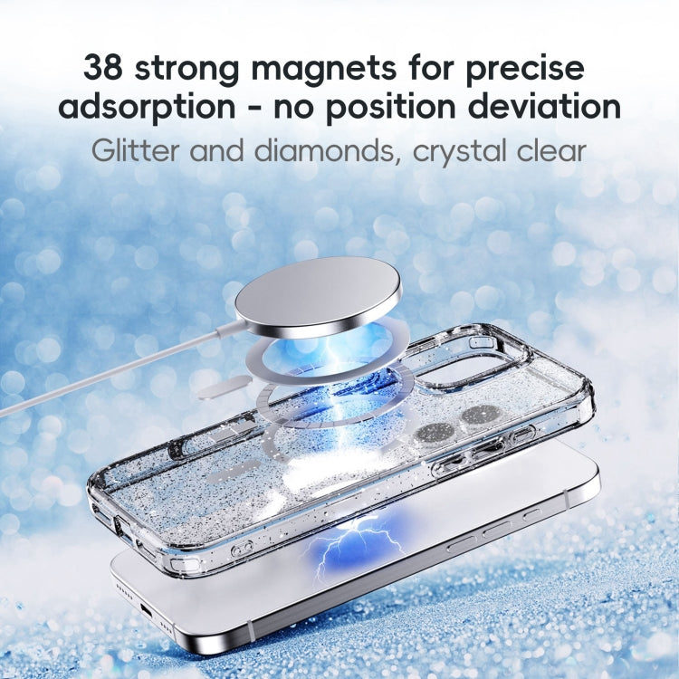 For iPhone 16 Glitter Powder MagSafe Magnetic Phone Case(Transparent Titanium Blue) - iPhone 16 Cases by buy2fix | Online Shopping UK | buy2fix