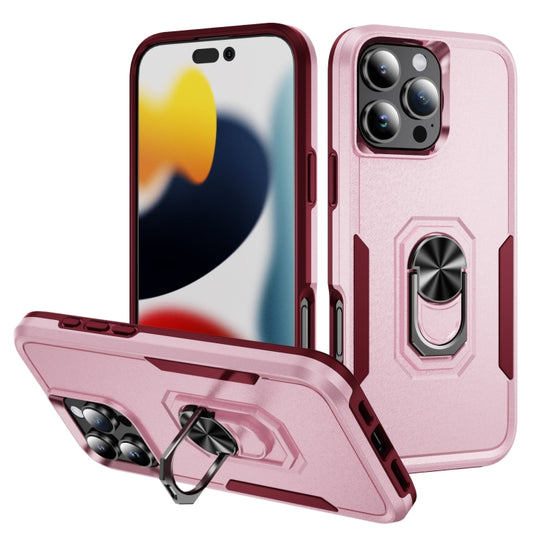 For iPhone 16 Pro Max Pioneer Armor Heavy Duty PC + TPU Phone Case with Holder(Pink+Rose Red) - iPhone 16 Pro Max Cases by buy2fix | Online Shopping UK | buy2fix