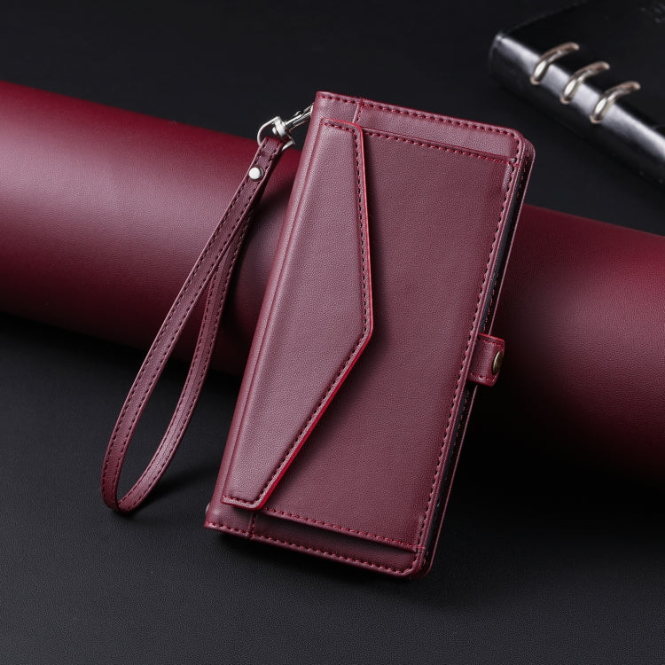 For iPhone 16 Wallet Multi-card Slot Leather Phone Case with Lanyard(Wine Red) - iPhone 16 Cases by buy2fix | Online Shopping UK | buy2fix