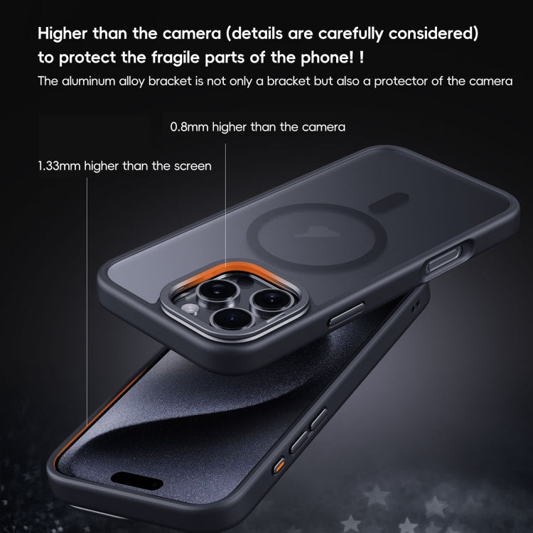 For iPhone 16 Frosted Lens Holder MagSafe Magnetic Phone Case(Black) - iPhone 16 Cases by buy2fix | Online Shopping UK | buy2fix