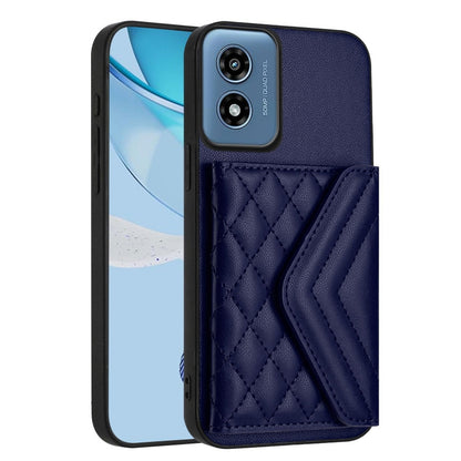 For Motorola Moto G Play 2024 5G Rhombic Texture Card Bag RFID Phone Case with Long Lanyard(Blue) - Motorola Cases by buy2fix | Online Shopping UK | buy2fix