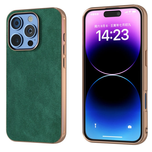 For iPhone 16 Plus Electroplated Frame PU Leather Full Coverage Phone Case(Green) - iPhone 16 Plus Cases by buy2fix | Online Shopping UK | buy2fix