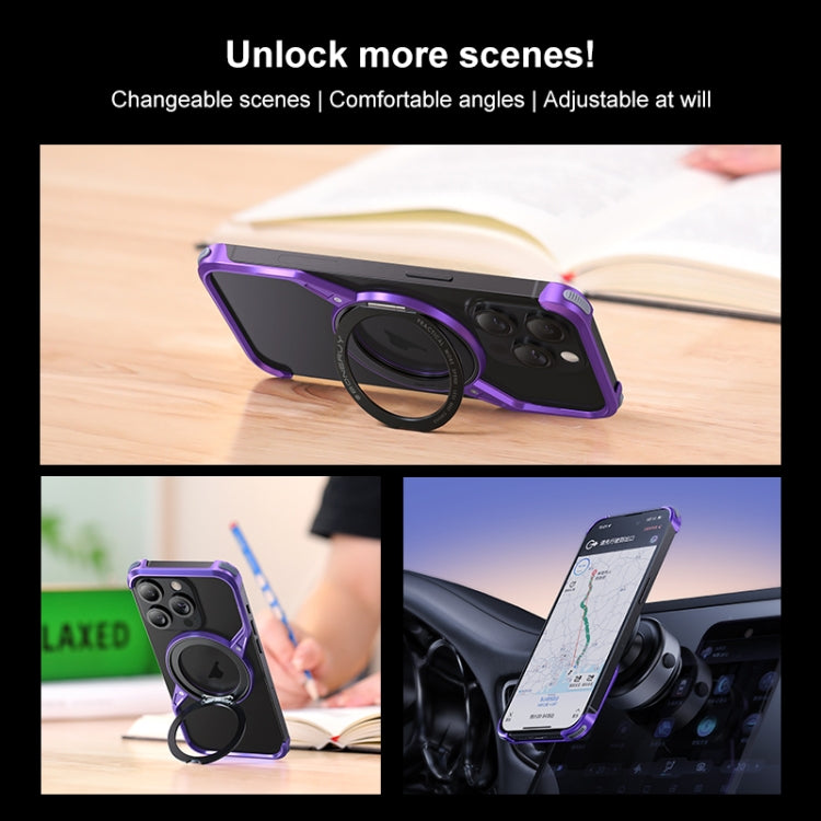 For iPhone 15 Frameless Rotation Holder Magsafe Metal Phone Case(Dark Purple) - iPhone 15 Cases by buy2fix | Online Shopping UK | buy2fix