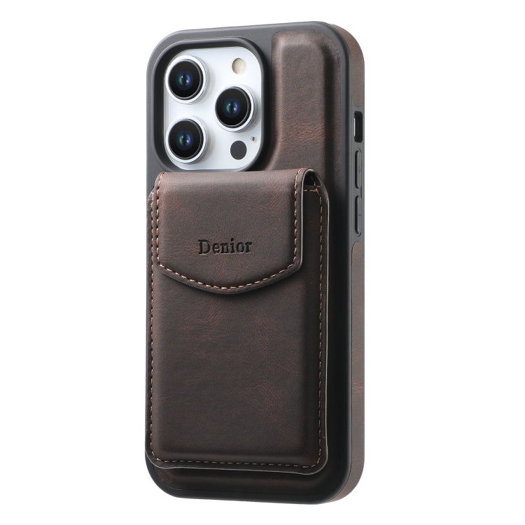 For iPhone 14 Pro Denior D20 Skin Feel MagSafe Holder Detachable Card Slot Phone Case(Brown) - iPhone 14 Pro Cases by Denior | Online Shopping UK | buy2fix