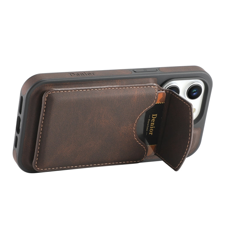 For iPhone 14 Pro Denior D20 Skin Feel MagSafe Holder Detachable Card Slot Phone Case(Brown) - iPhone 14 Pro Cases by Denior | Online Shopping UK | buy2fix