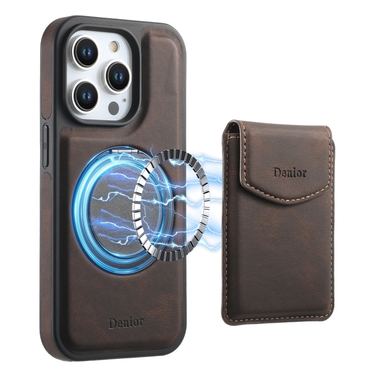 For iPhone 12 Pro Max Denior D20 Skin Feel MagSafe Holder Detachable Card Slot Phone Case(Brown) - iPhone 12 Pro Max Cases by Denior | Online Shopping UK | buy2fix