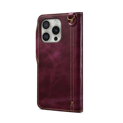 For iPhone 16 Pro Max Denior B01 Oil Wax Cowhide Magnetic Button Genuine Leather Case(Red) - iPhone 16 Pro Max Cases by Denior | Online Shopping UK | buy2fix