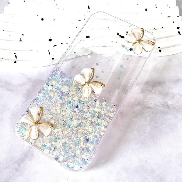 For iPhone 16 Luminous Starry Sky Glitter Butterfly TPU Phone Case(White) - iPhone 16 Cases by buy2fix | Online Shopping UK | buy2fix