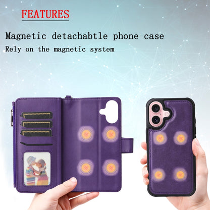 For iPhone 16 Solid Color 2 in 1 Zipper Shockproof Phone Case(Purple) - iPhone 16 Cases by buy2fix | Online Shopping UK | buy2fix